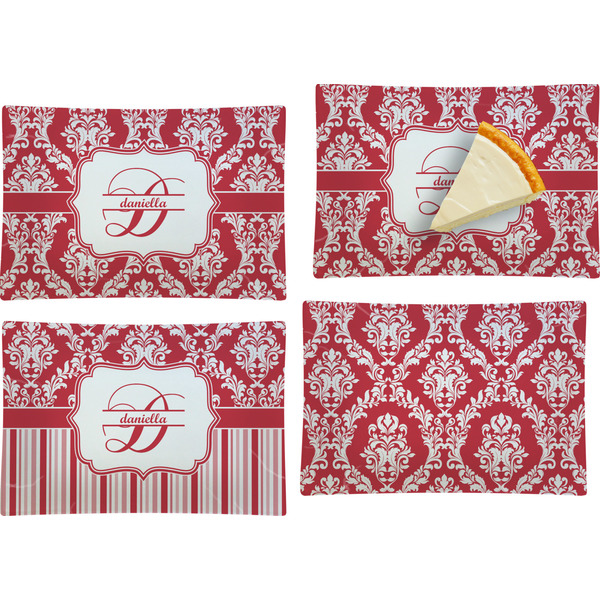 Custom Damask Set of 4 Glass Rectangular Appetizer / Dessert Plate (Personalized)