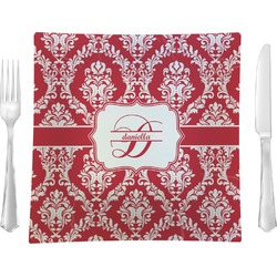 Damask 9.5" Glass Square Lunch / Dinner Plate- Single or Set of 4 (Personalized)