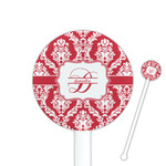 Damask 5.5" Round Plastic Stir Sticks - White - Single Sided (Personalized)