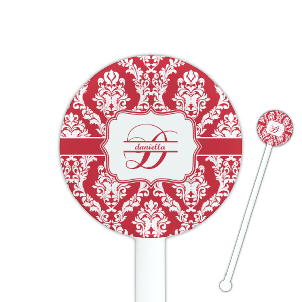 Custom Damask 5.5" Round Plastic Stir Sticks - White - Single Sided (Personalized)