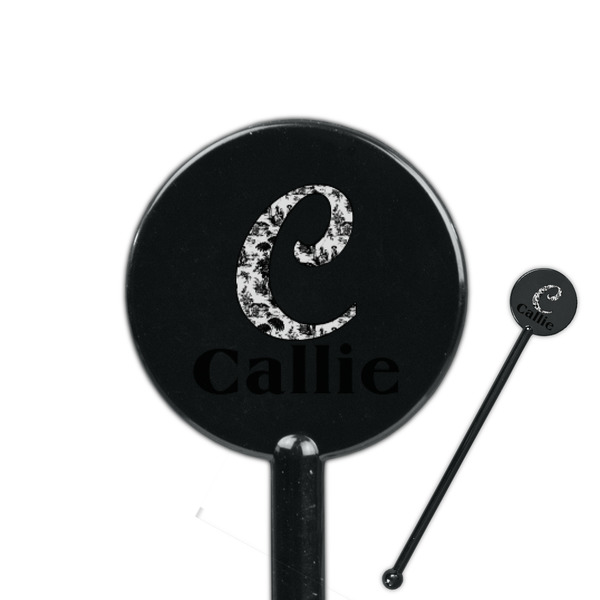 Custom Toile 5.5" Round Plastic Stir Sticks - Black - Double Sided (Personalized)