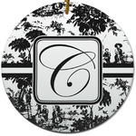 Toile Round Ceramic Ornament w/ Initial