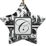 Toile Star Ceramic Ornament w/ Initial