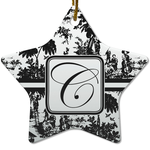 Custom Toile Star Ceramic Ornament w/ Initial