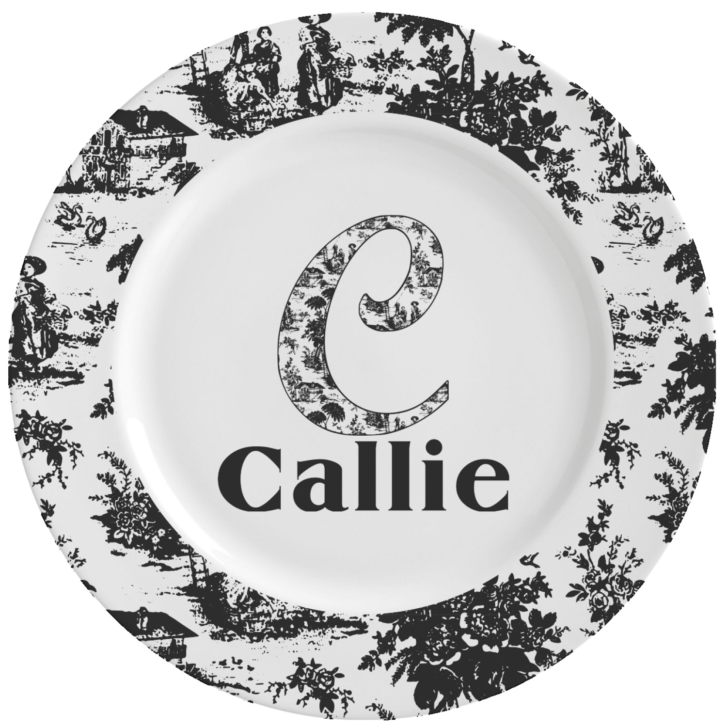 Black toile cheap plates