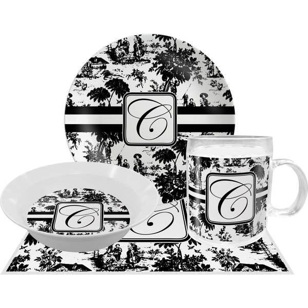 Custom Toile Dinner Set - Single 4 Pc Setting w/ Initial