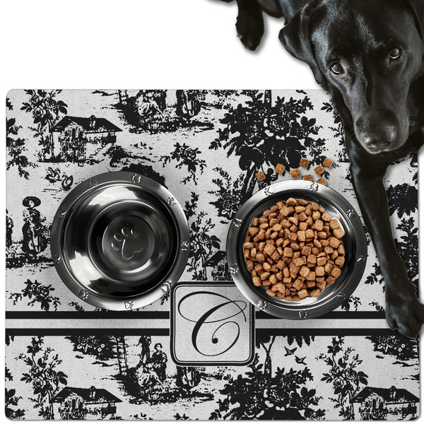 Custom Toile Dog Food Mat - Large w/ Initial