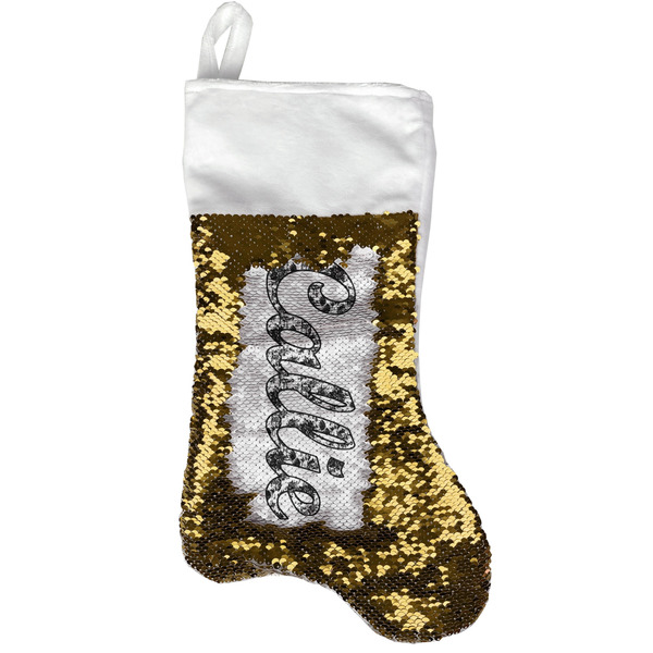 Custom Toile Reversible Sequin Stocking - Gold (Personalized)