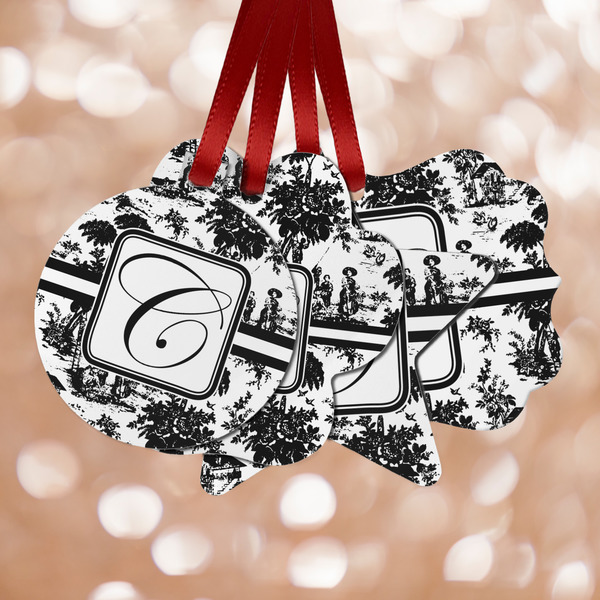 Custom Toile Metal Ornaments - Double Sided w/ Initial