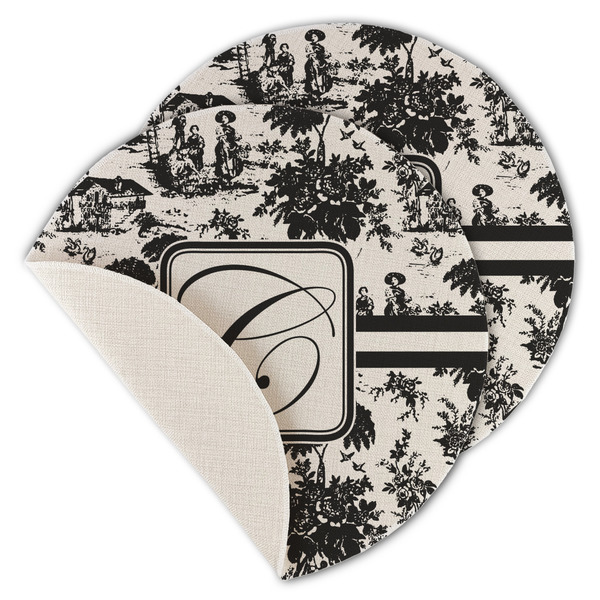 Custom Toile Round Linen Placemat - Single Sided - Set of 4 (Personalized)