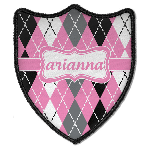 Custom Argyle Iron On Shield Patch B w/ Name or Text