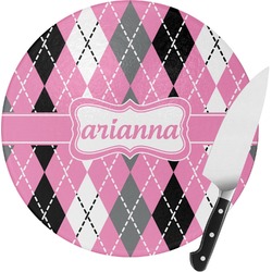 Argyle Round Glass Cutting Board - Small (Personalized)