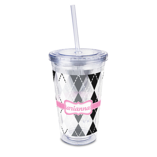 Custom Argyle 16oz Double Wall Acrylic Tumbler with Lid & Straw - Full Print (Personalized)