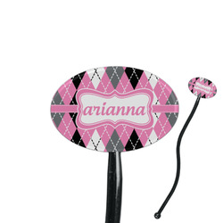 Argyle 7" Oval Plastic Stir Sticks - Black - Single Sided (Personalized)