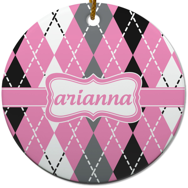 Custom Argyle Round Ceramic Ornament w/ Name or Text