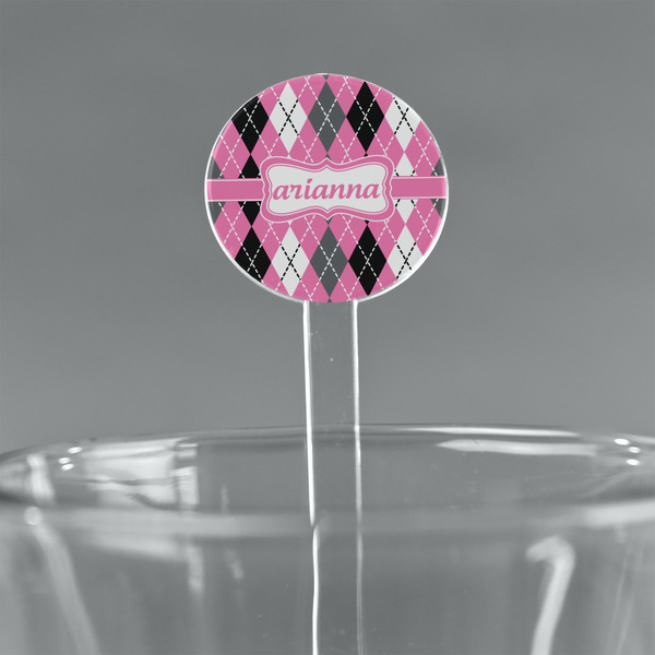 Custom Argyle 7" Round Plastic Stir Sticks - Clear (Personalized)