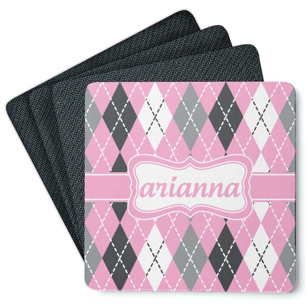 Custom Argyle Square Rubber Backed Coasters - Set of 4 (Personalized)