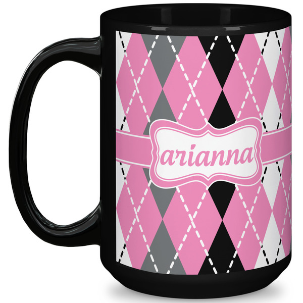 Custom Argyle 15 Oz Coffee Mug - Black (Personalized)