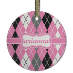 Argyle Flat Glass Ornament - Round w/ Name or Text