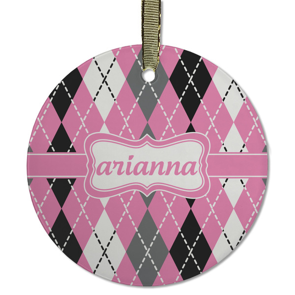 Custom Argyle Flat Glass Ornament - Round w/ Name or Text