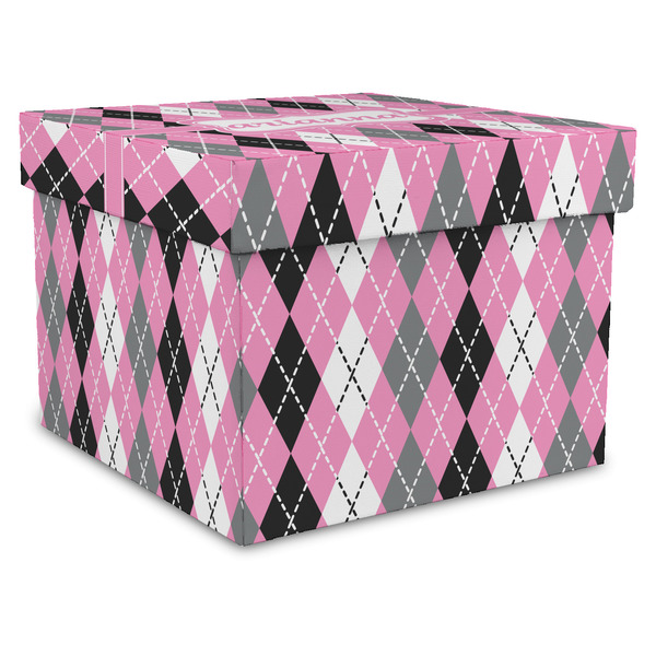 Custom Argyle Gift Box with Lid - Canvas Wrapped - X-Large (Personalized)