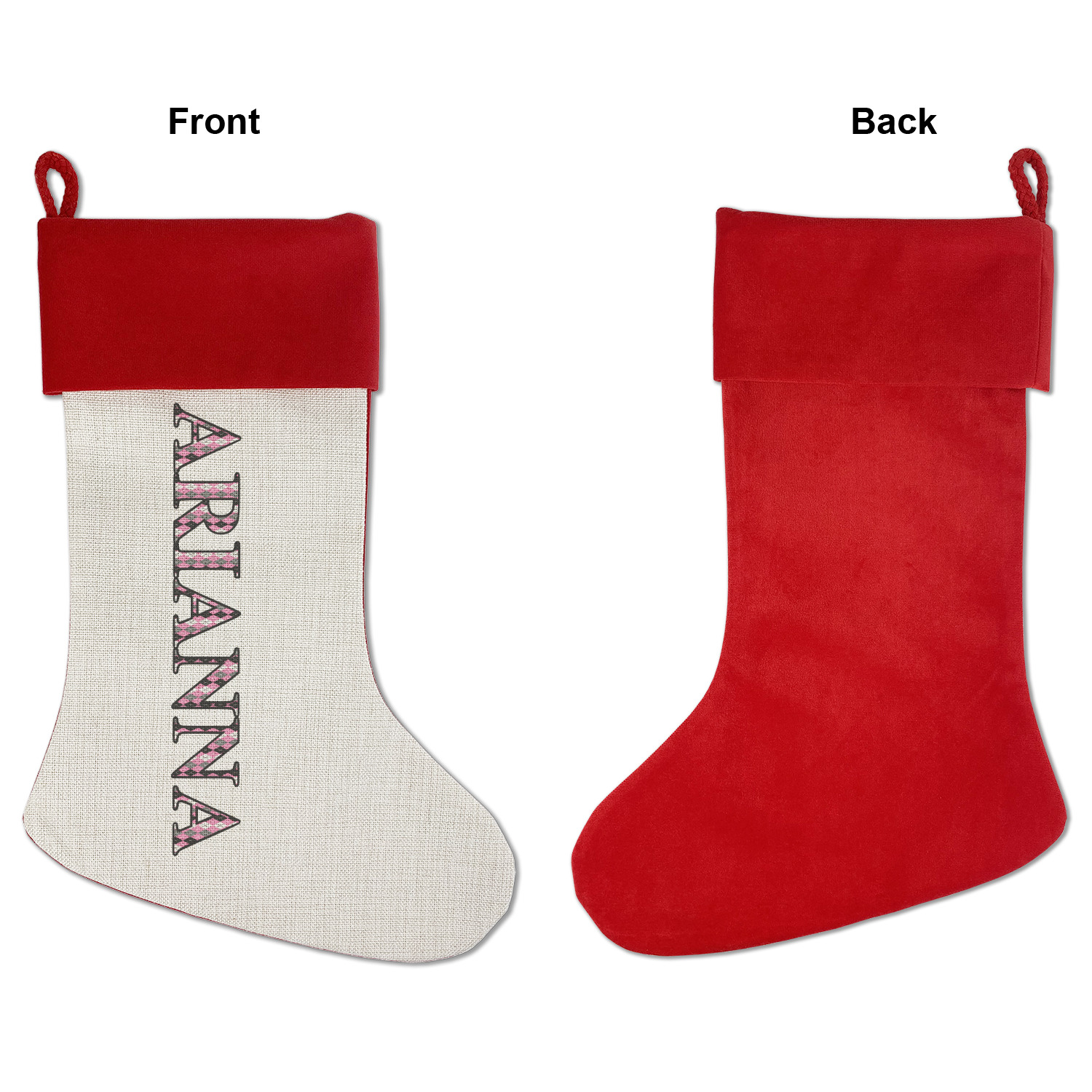 Argyle Design Custom Red Linen Stocking