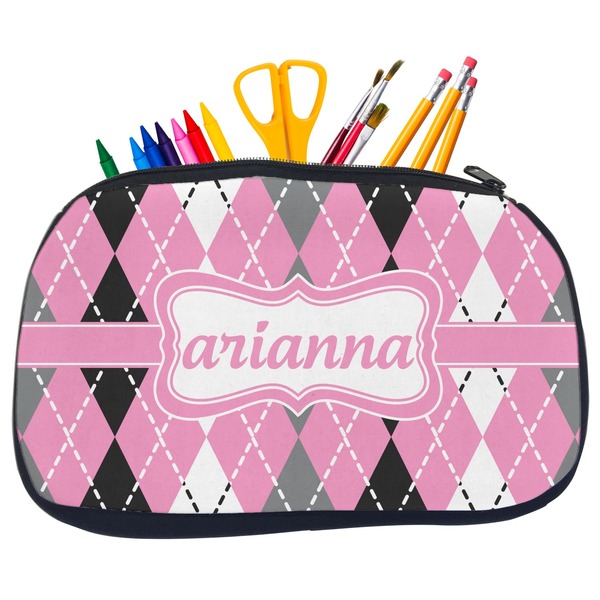 Custom Argyle Neoprene Pencil Case - Medium w/ Name or Text