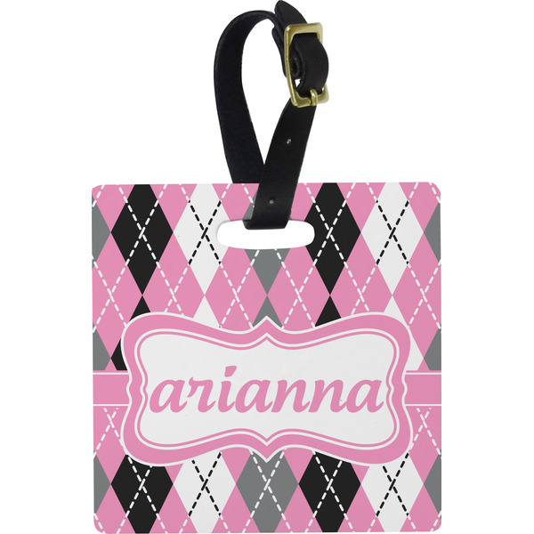 Custom Argyle Plastic Luggage Tag - Square w/ Name or Text