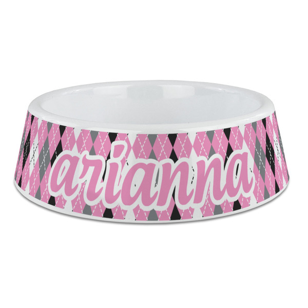 Custom Argyle Plastic Dog Bowl - Large (Personalized)