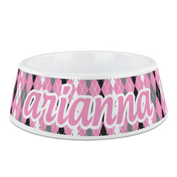 Argyle Plastic Dog Bowl - Medium (Personalized)