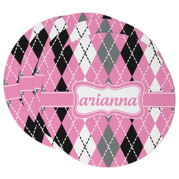 Custom Argyle Round Paper Coasters w/ Name or Text