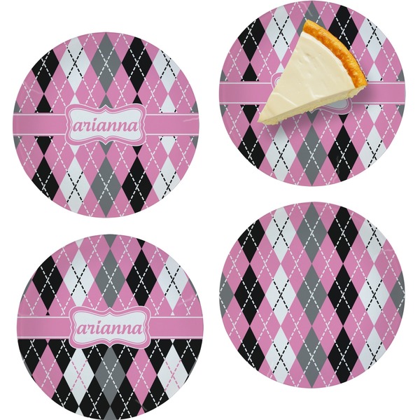 Custom Argyle Set of 4 Glass Appetizer / Dessert Plate 8" (Personalized)