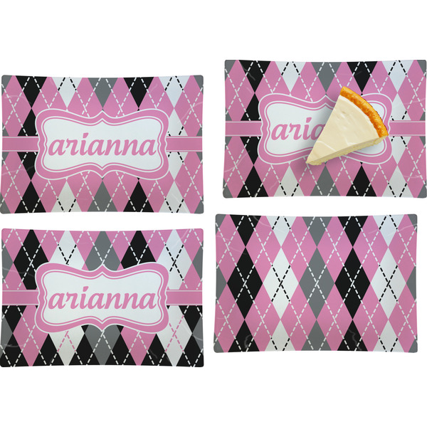 Custom Argyle Set of 4 Glass Rectangular Appetizer / Dessert Plate (Personalized)