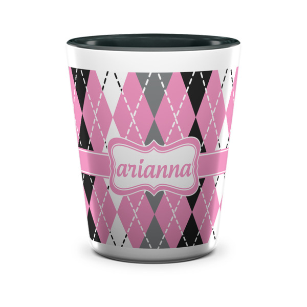 Custom Argyle Ceramic Shot Glass - 1.5 oz - Two Tone - Single (Personalized)