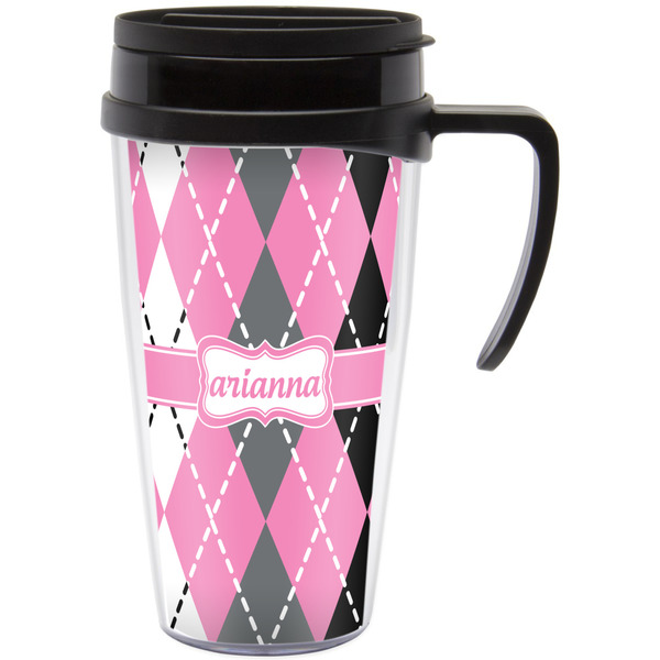 Custom Argyle Acrylic Travel Mug with Handle (Personalized)