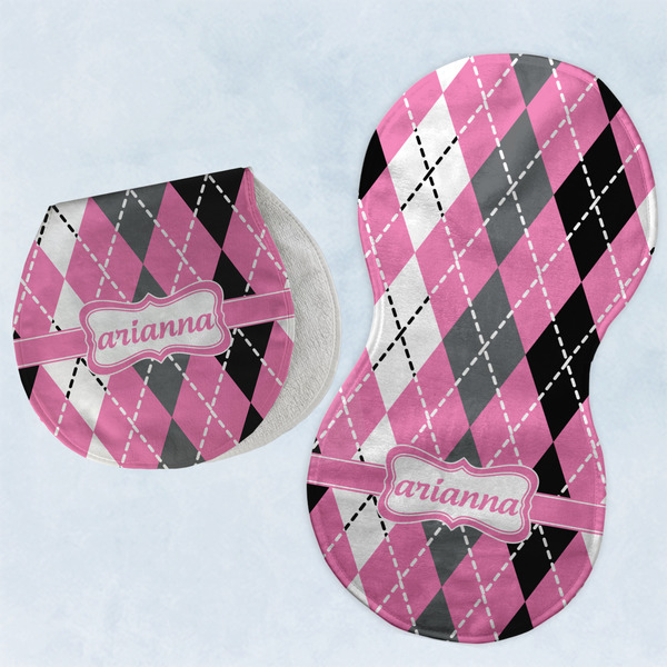 Custom Argyle Burp Pads - Velour - Set of 2 w/ Name or Text