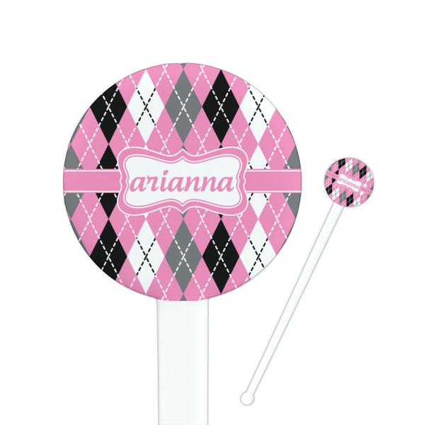 Custom Argyle 7" Round Plastic Stir Sticks - White - Double Sided (Personalized)