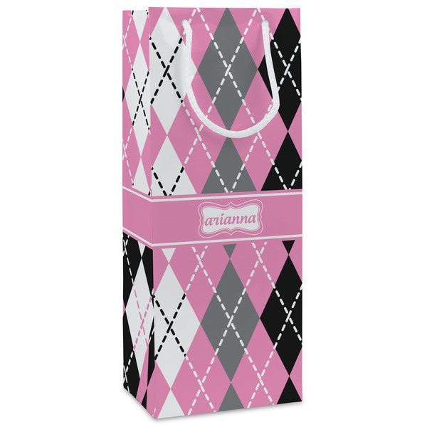 Custom Argyle Wine Gift Bags - Matte (Personalized)