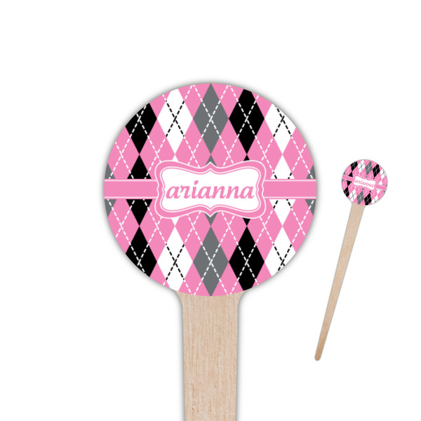 Custom Argyle 4" Round Wooden Food Picks - Double Sided (Personalized)