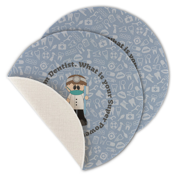 Custom Dentist Round Linen Placemat - Single Sided - Set of 4 (Personalized)