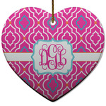 Colorful Trellis Heart Ceramic Ornament w/ Monogram