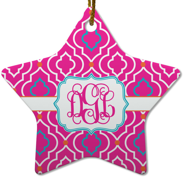 Custom Colorful Trellis Star Ceramic Ornament w/ Monogram