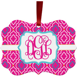 Colorful Trellis Metal Frame Ornament - Double Sided w/ Monogram