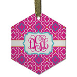 Colorful Trellis Flat Glass Ornament - Hexagon w/ Monogram