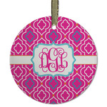 Colorful Trellis Flat Glass Ornament - Round w/ Monogram