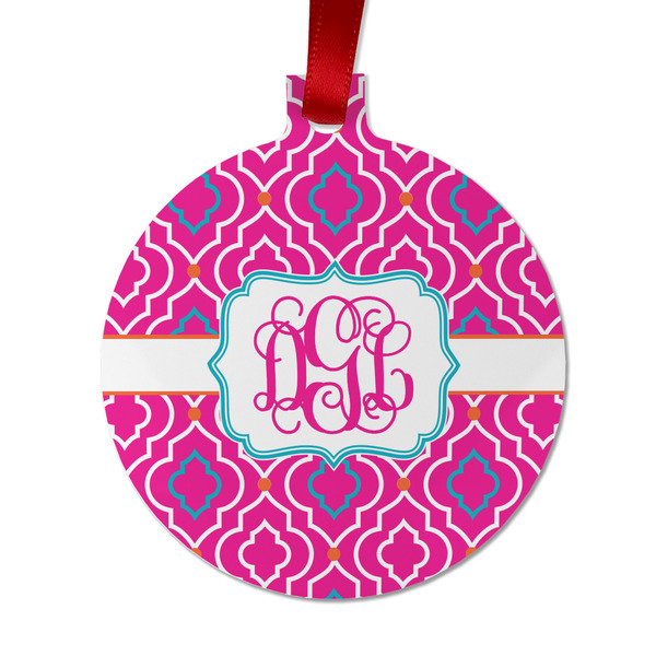 Custom Colorful Trellis Metal Ball Ornament - Double Sided w/ Monogram