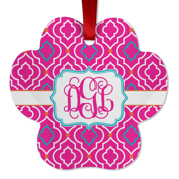 Custom Colorful Trellis Metal Paw Ornament - Double Sided w/ Monogram