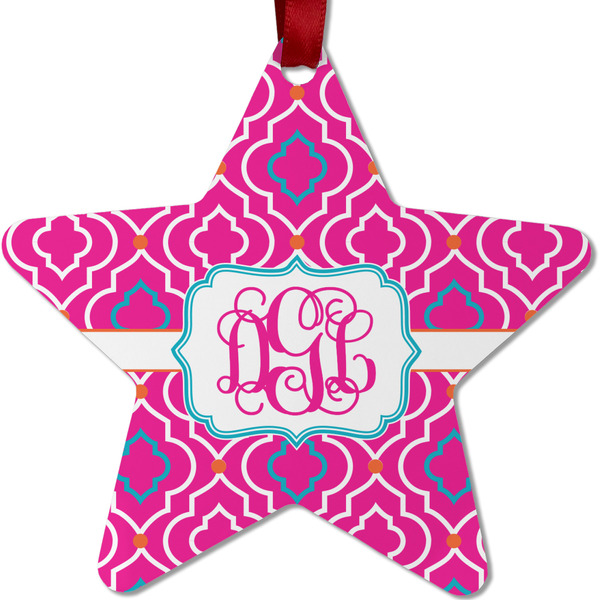 Custom Colorful Trellis Metal Star Ornament - Double Sided w/ Monogram