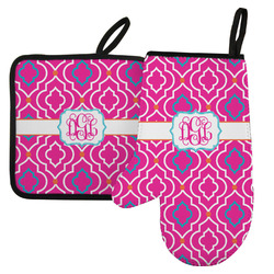 Colorful Trellis Left Oven Mitt & Pot Holder Set w/ Monogram