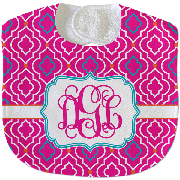 Custom Colorful Trellis Velour Baby Bib w/ Monogram